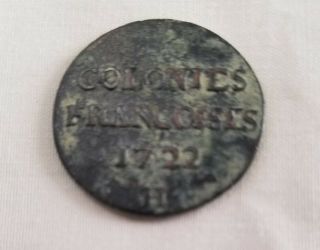 1722 H French Colonies Copper Sou 9 Deniers D4