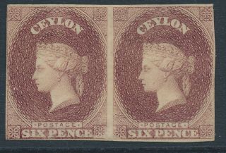 Sg (6) Ceylon 1857 - 59 Imperf Plate Proof Horizontal Pair In Issued Purple.