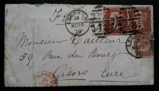 Very Rare 1879 Great Britain Cover Ties 3 Qv Stamps Canc London To France