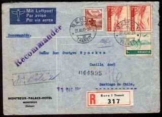 Switzerland To Chile Registered Air Mail Cover 1945 Bern - Santiago