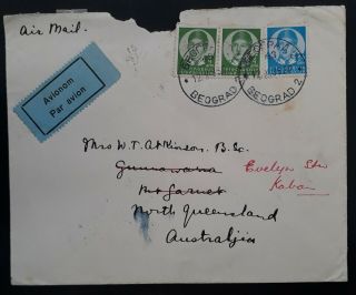 Rare 1936 Yugoslavia Airmail Cover Ties 3 Stamps Canc Belgrade To Australia