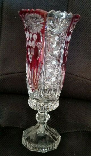 Anna Hutte Bleikristall Oxford Rose Crystal German Ruby Flash Flower Vase 11 "