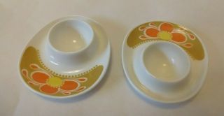 Two Mid Century Ff Figgjo Flint Design Norway Egg Cups Orange,  Tan And Yellow