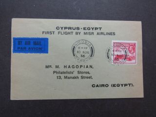 Cyprus - 1936 1st Flight Cover Nicosia To Cairo - Fine