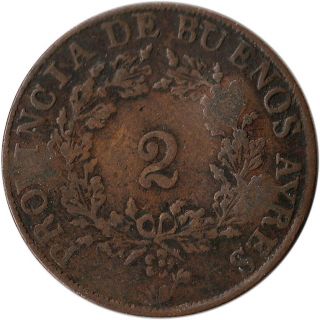 1854 Argentina - Buenos Aires 2 Reales Coin Km 9