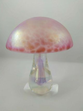 Heron John Ditchfield Large Pink Iridescent Glass Mushroom Paperweight