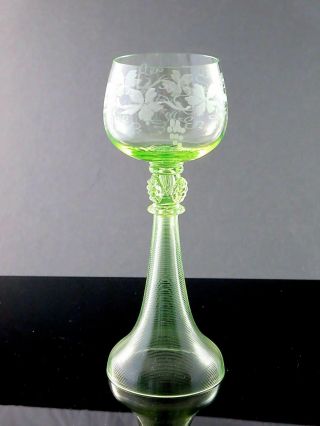 Antique Theresienthal Bavaria Etched Uranium Wine Roemer Goblet Grape & Vine