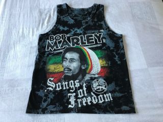 Bob Marley Songs Of Freedom Dark Blue Tie Dye Tank Top Vest Reggae Large