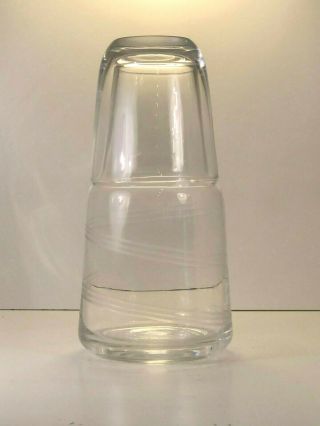 Vintage Mid - Century Tumble Up Bedside Water Carafe Etched Glass