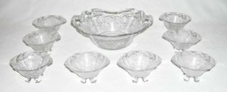 Cambridge Glass Vintage Set (8) Nut Cups & Nut Bowl (diane Clear)