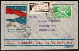 2414 Uruguay To Argentina Registered Air Mail Cover 1930 Montevideo - Bs.  As.