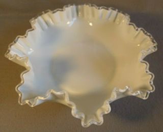 Fenton Silver Crest Milk Glass 11 1/4 " Decorative / Serving Bowl Ruffle Edge Vtg