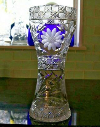 Large 12 " Vintage Abp American Brilliant Cut Crystal Vase -
