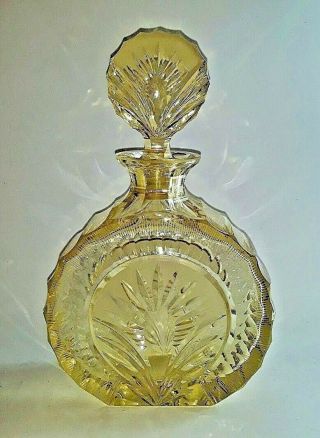 1930s Art Deco Citrine Crystal Cut To Clear Fine Engraved Glass Decanter