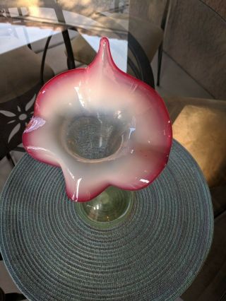 Antique Rare Art Glass Stourbridge Vaseline Vase.  Jack in the Pulpit 3