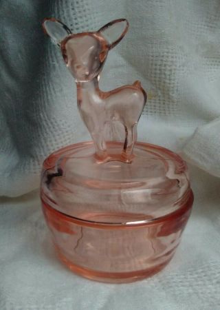 Vintage Jeanette Glass Pink Deer/fawn Powder Candy Trinket Dish
