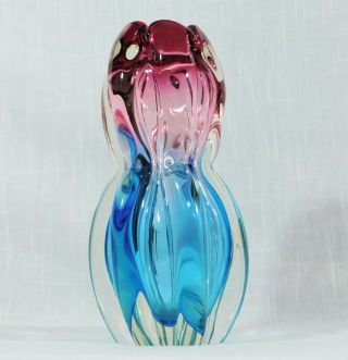 Rare Vintage Murano Glass Sommerso Rose/blue Bud Vase Mcm