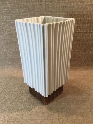Ratest Rosenthal Studio Line Vase Matte White Pottery Wood Base 9.  75”