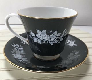 Aynsley England Bone China Black Gold Rose Tea Cup & Saucer Coffee - Cd