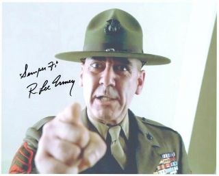R Lee Ermey Signed Full Metal Jacket 8x10 W/ Iconic Color Closeup Of Gunny