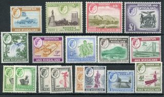 Rhodesia & Nyasaland 1959 - 62 Set,  Coil Stamps Sg18/31,  Mnh Cat £117