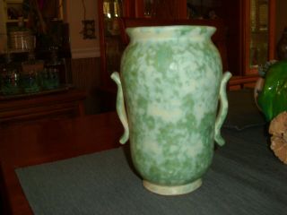 Vintage Burley Winter Pottery Blue/green Vase With Applied Scroll Side Handles
