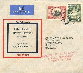 Bermuda First Flight Cover Usa Ny Canada Imperial Airways Air Mail 1937 Gu88