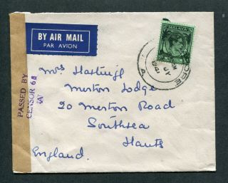 1941 Malaya S.  S.  Kgvi 50c Stamp On Censor Cover Singapore To England Gb Uk