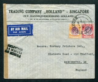 1940 Malaya S.  S.  Kgvi 25c,  30c Stamps On Censor Cover Singapore To England Gb