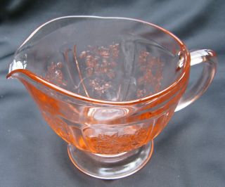 1935 Federal Pink Depression Glass Sharon Cabbage Rose Footed Creamer