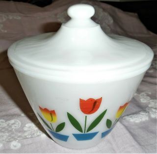 Vintage Fire - King Oven Ware Tulips Grease Jar With Lid Great Color
