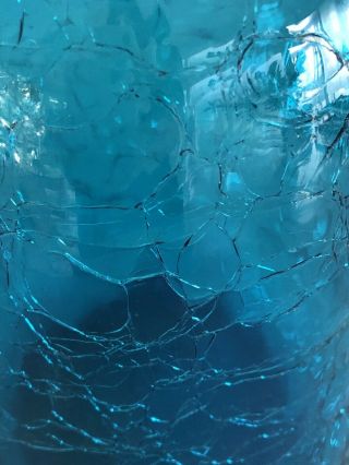 Vintage Blenko Large Turquoise Blue Crackle Glass Pitcher H 11 3/4 