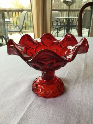 Vtg Smith Ruby Red Moon And Star Art Glass Compote Pedestal Bowl