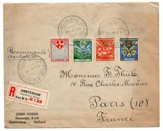 1926 Netherlands To France Reg Cover,  Impressive Full Set,  High Value