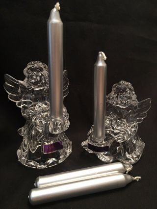 Marquis By Waterford Crystal Angel Candle Holders W/candles Germany Nib