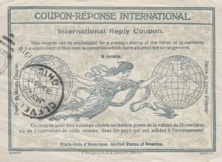 Usa Cleveland 1922 6c International Reply Coupon (german At Back Text 4 Lines)