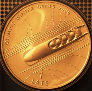 Latvia 1 Lats Silver Proof 2005 Torino Olympic Games - Bobsled