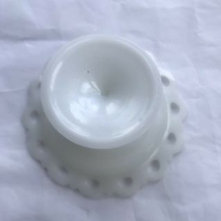 Vtg White Milk Glass Round Pedestal Candy Dish Reticulated Rim 3.  5”x7” Scallops 3