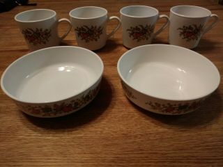 Vintage Centura By Corning Spice Of Life 4 Coffee Cups,  2 Soup / Cereal Bowls