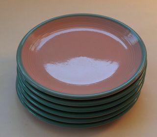 Vintage Rio Pink By Century China Set Of 6 Salad Plates Stoneware Japan 7 - 3/4