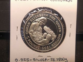 1995 Alderney 5 Pounds Silver Proof Coin,  The Queen Mother