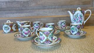 Vintage Hand Painted Imported Gdcc 15 - Pc Coffee & Tea Set - Porcelain -