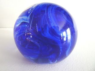 Vintage Gentile Art Glass Nebula Paperweight Cobalt Blue