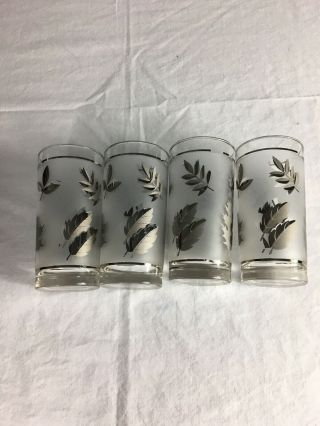 Set Of 4 Libby Silver Leaf Frosted 5 1/2 Inch Glasses