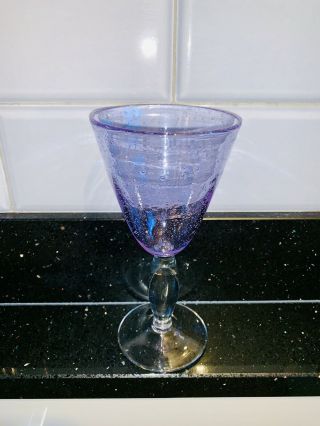 Hand Blown Crafted Art Wine Cocktail Glass Pink Purple Goblet Balustroid Stem
