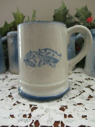 Brush Mccoy Blue & White Wildflower Stencil Salt Glaze Stoneware Mug Stein Ex