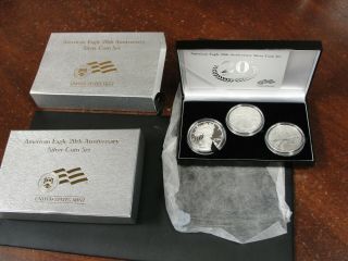 Us 20th Anniversary 2006 Silver Eagle 3 Coin Set 2006 - W X 2 And 2006 P