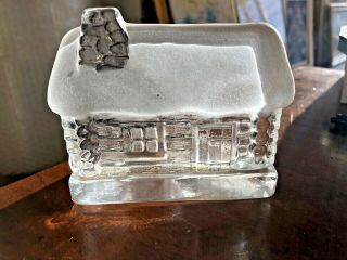 Nybro Crystal Sweden Fireplace Candle Holder Log Cabin Xmas Votive Tea Light