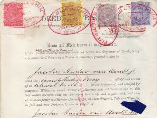 1884 Cape Of Good Hope Deed Of Transfer Franked Selection Of Victoria Revenues.