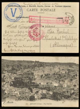 1915 French Corsica German Pow Prisoner Of War Postcard View